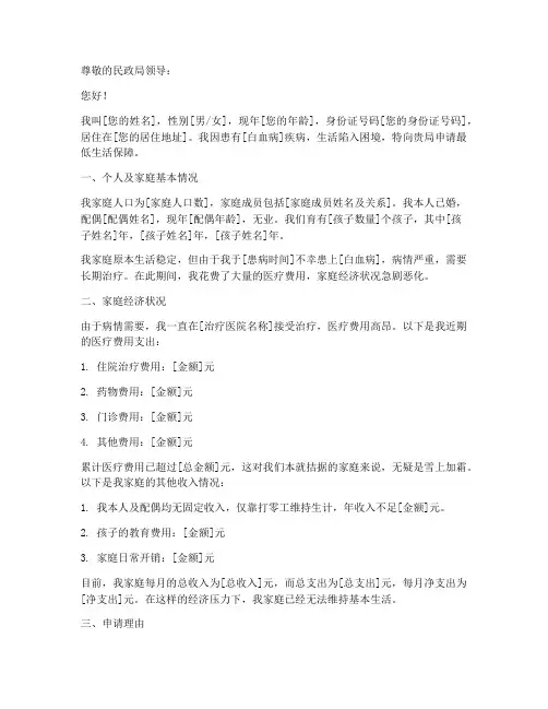 白血病低保申请报告