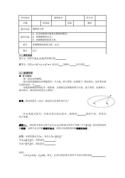 圆锥曲线 1 导学案
