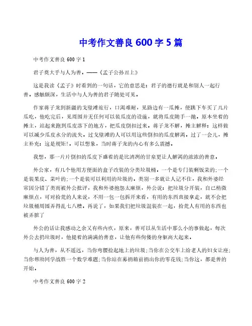 中考作文善良600字5篇