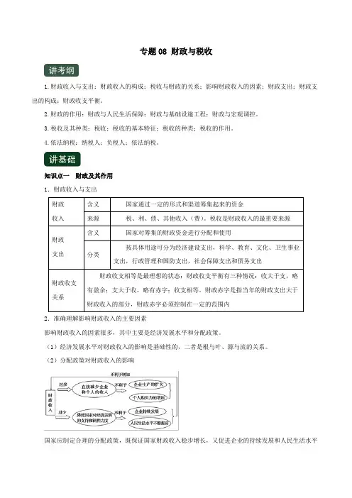 2020年高考政治一轮复习专题08财政与税收(讲)(含解析)