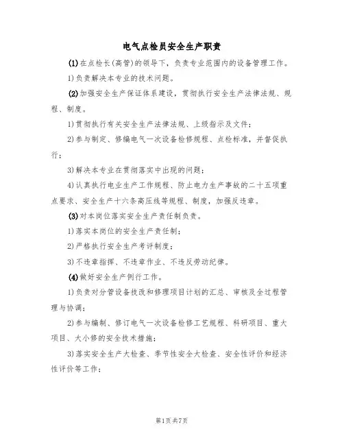 电气点检员安全生产职责（5篇）