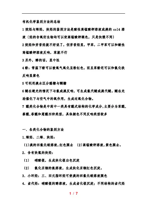 有机化学鉴别方法的总结