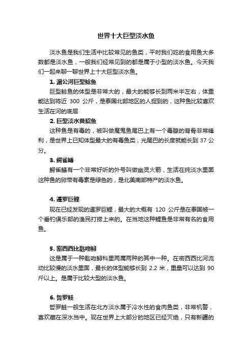 世界十大巨型淡水鱼