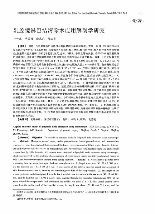 乳腔镜淋巴结清除术应用解剖学研究