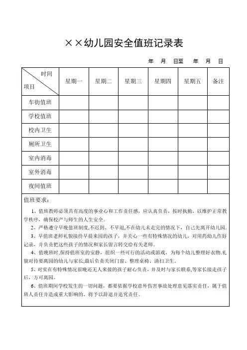 ××幼儿园安全值班记录表