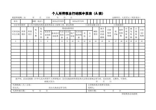 个人所得税自行纳税申报表(A表)
