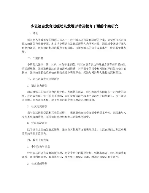 小班语言发育迟缓幼儿发展评估及教育干预的个案研究