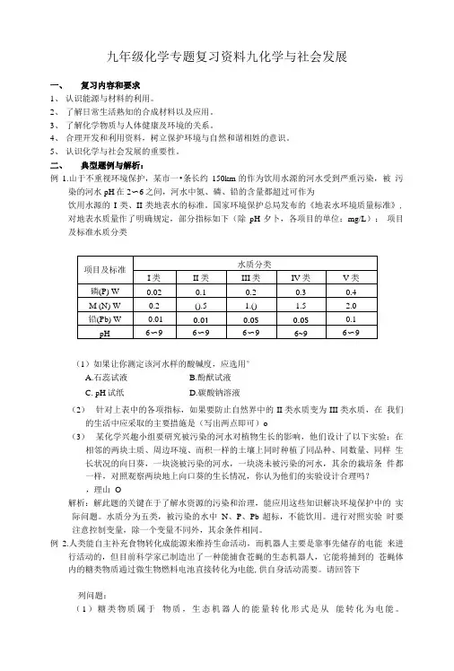 九年级化学专题复习资料九 化学与社会发展.doc