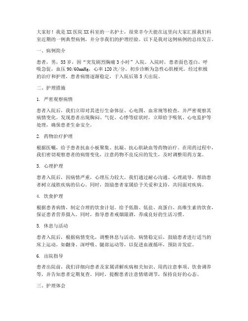 汇报病例护士总结发言稿