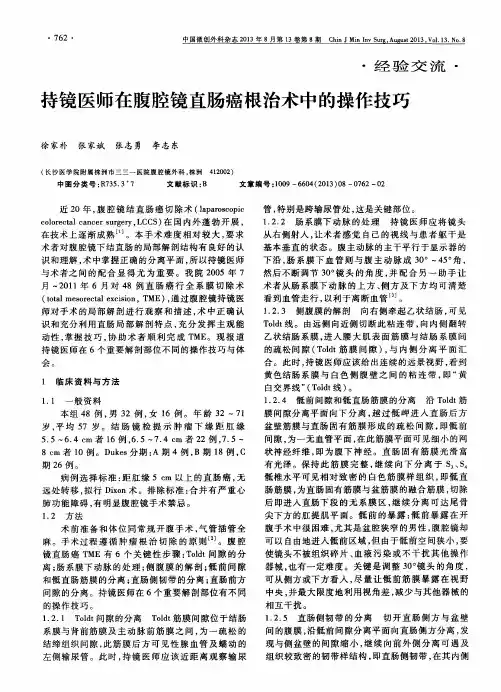 持镜医师在腹腔镜直肠癌根治术中的操作技巧