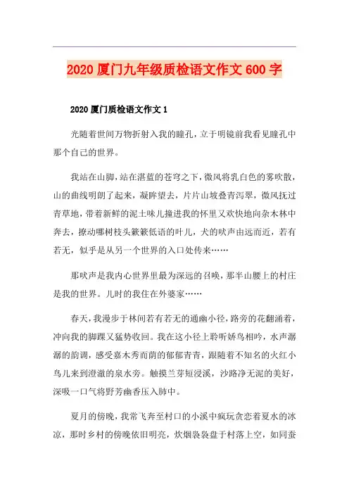 厦门九年级质检语文作文600字