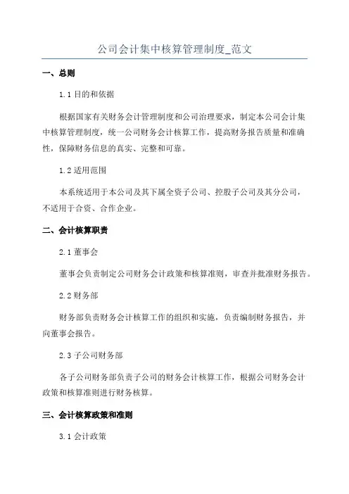 公司会计集中核算管理制度_范文
