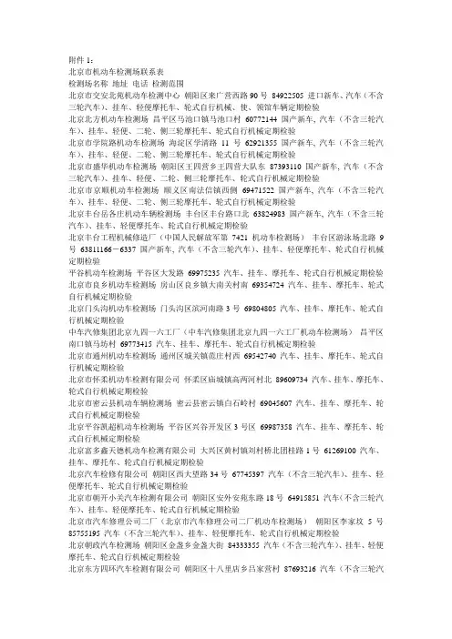 北京市机动车检测场联系表