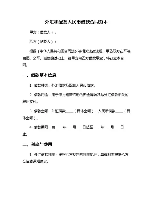 外汇和配套人民币借款合同范本