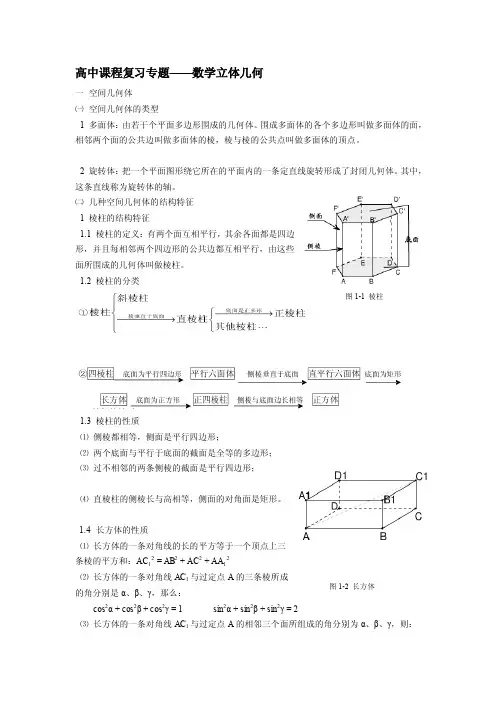 高中数学立体几何知识点复习总结[资料]