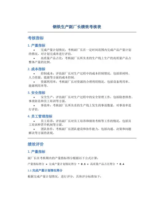 钢铁生产副厂长绩效考核表