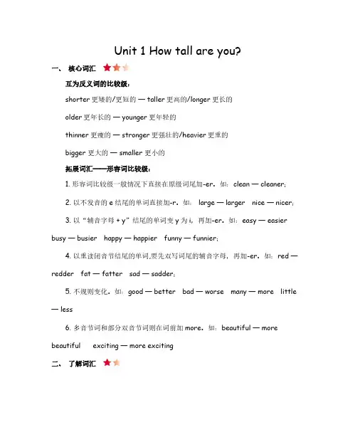 人教PEP版英语六年级下册Unit 1-4知识点总结(期末复习)