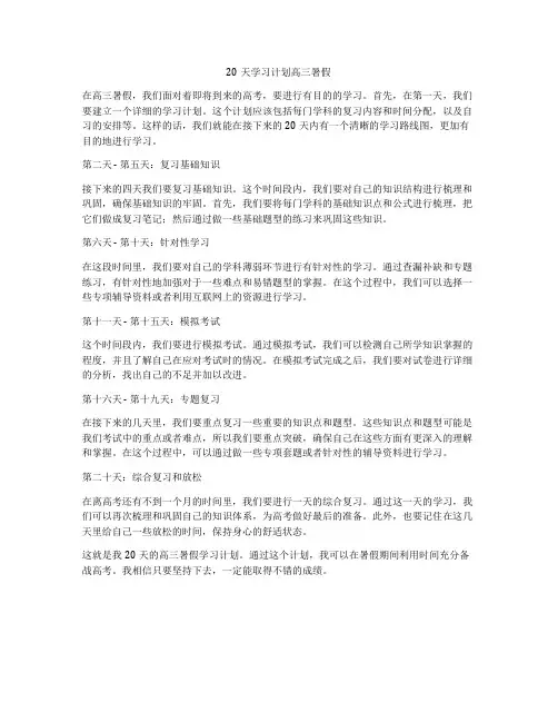 20天学习计划高三暑假