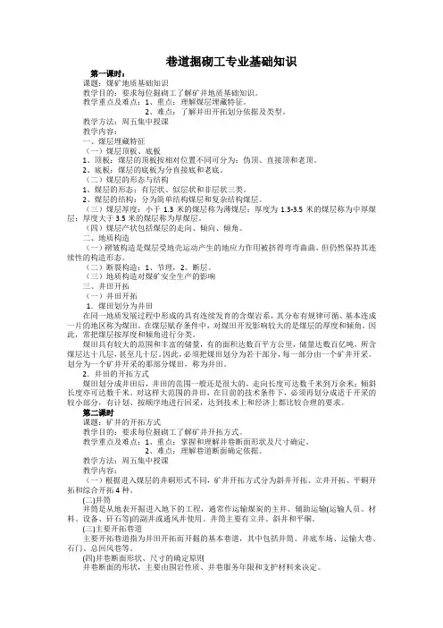 巷道掘砌工专业基础知识