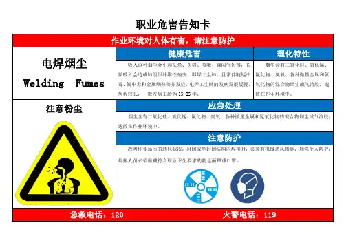 电焊烟尘职业危害告知卡