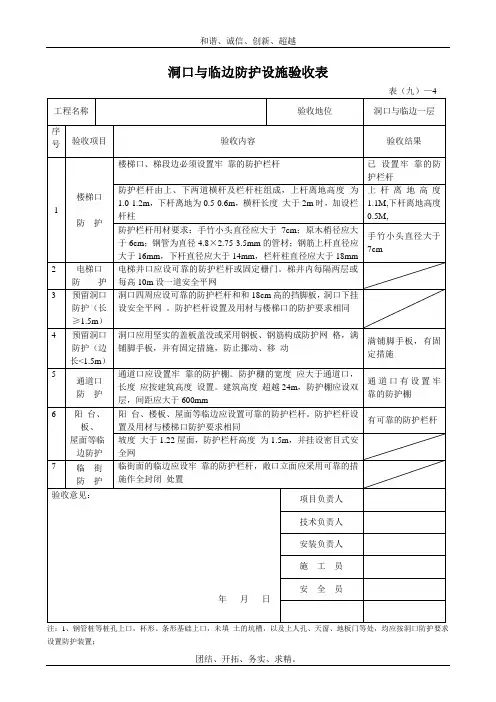 洞口与临边防护设施验收表模板(1)