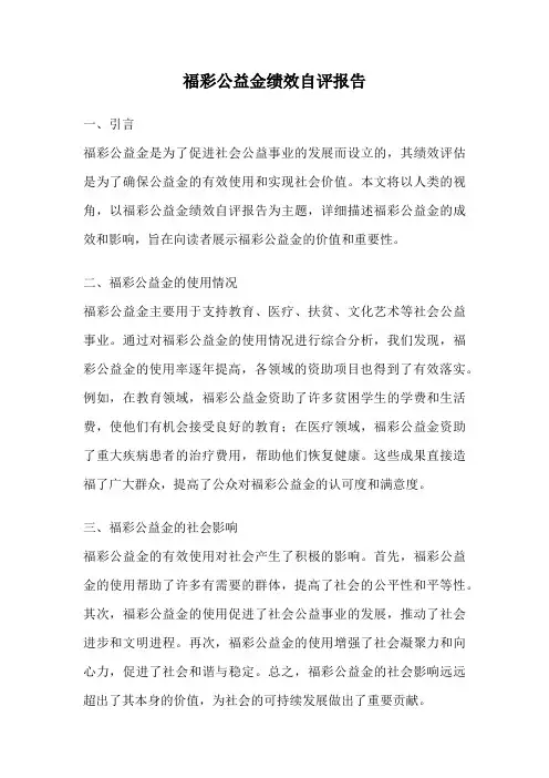 福彩公益金绩效自评报告
