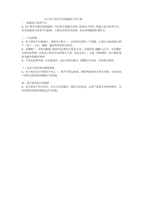 关于电子商务平台构建的工作计划