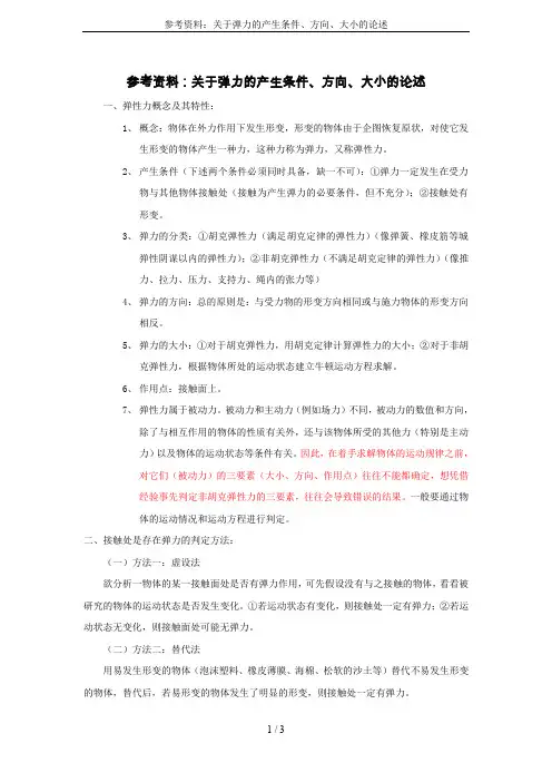 参考资料：关于弹力的产生条件、方向、大小的论述