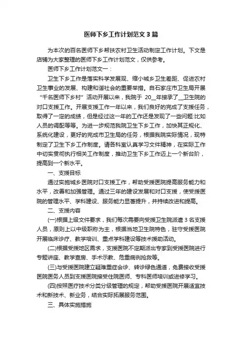 医师下乡工作计划范文3篇