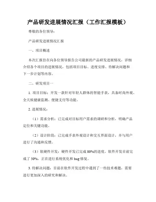 产品研发进展情况汇报(工作汇报模板)