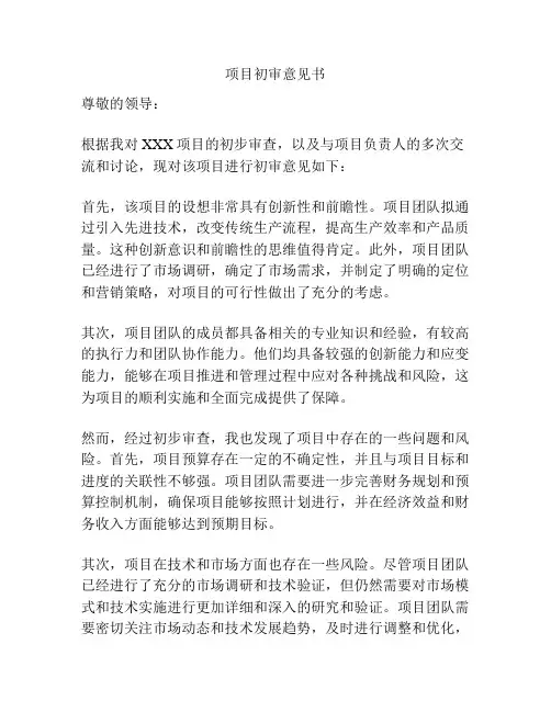 项目初审意见书