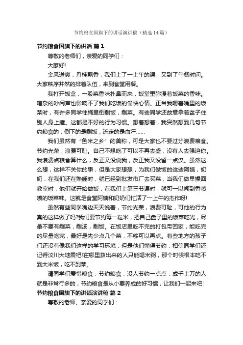 节约粮食国旗下的讲话演讲稿（精选14篇）