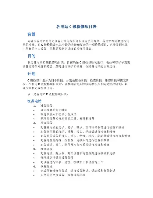 各电站C级检修项目表