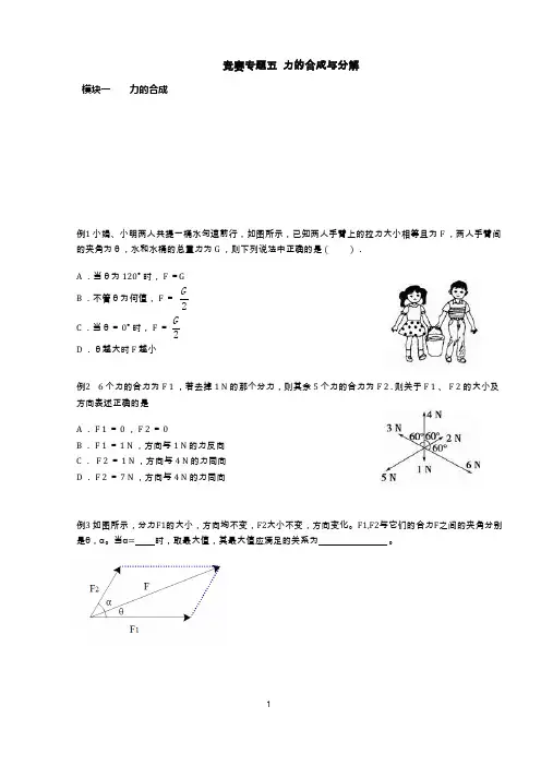 5 初中物理竞赛专题五 力的合成与分解(小专题)