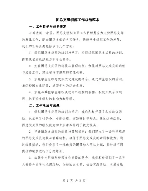 团总支组织部工作总结范本
