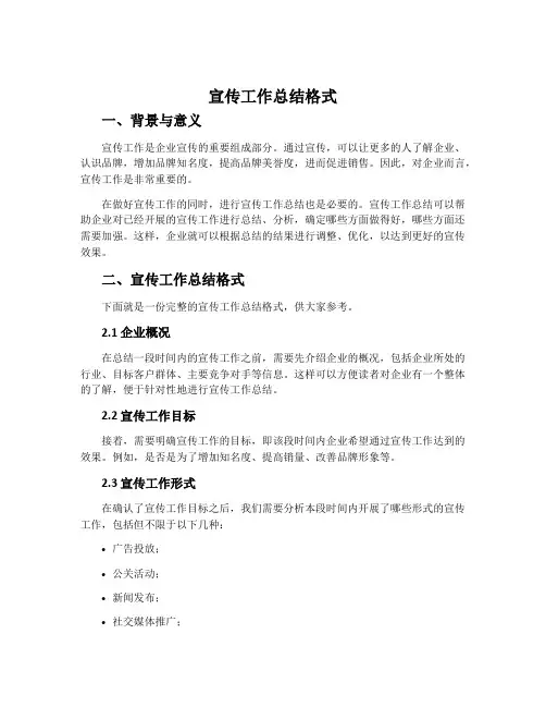 宣传工作总结格式