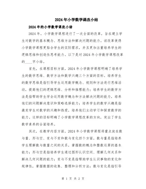 2024年小学数学课改小结