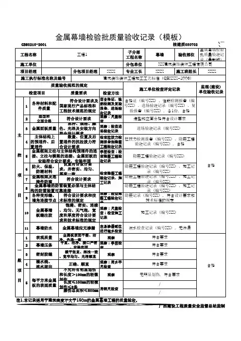 金属幕墙检验批质量验收记录(模板)