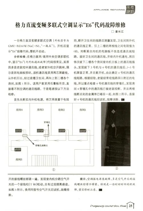 格力直流变频多联式空调显示“E6”代码故障维修