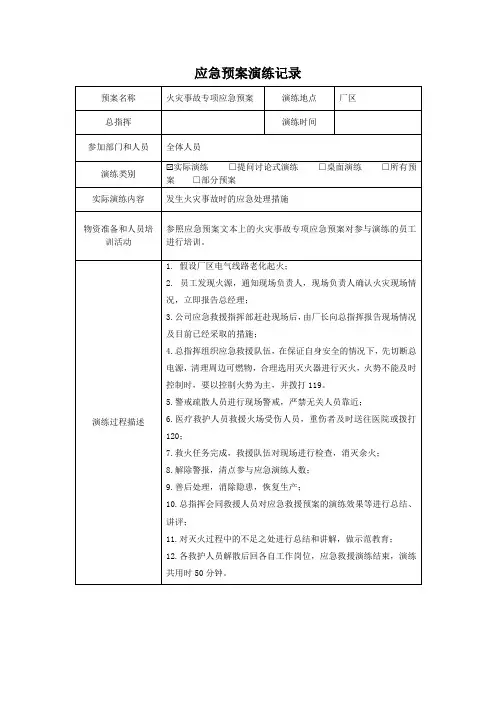 应急预案演练记录-火灾事故专项应急预案