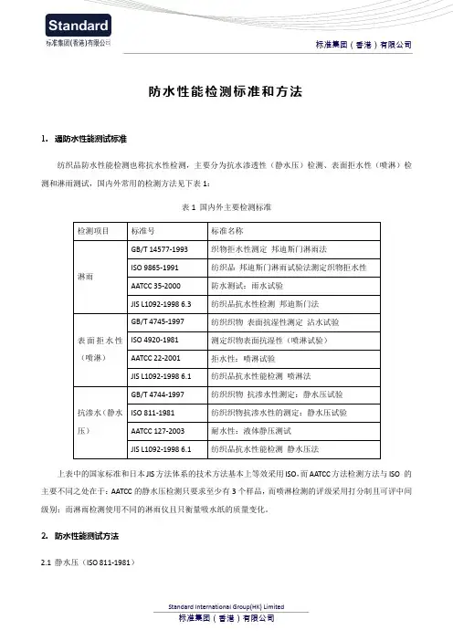 防水性能检测标准和方法