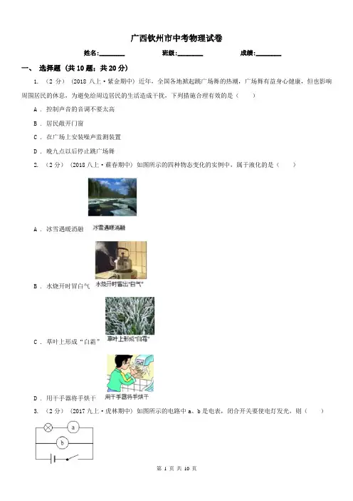 广西钦州市中考物理试卷 