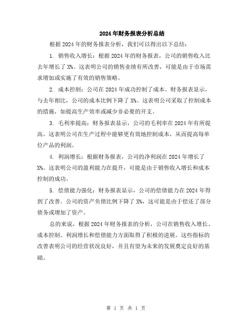 2024年财务报表分析总结