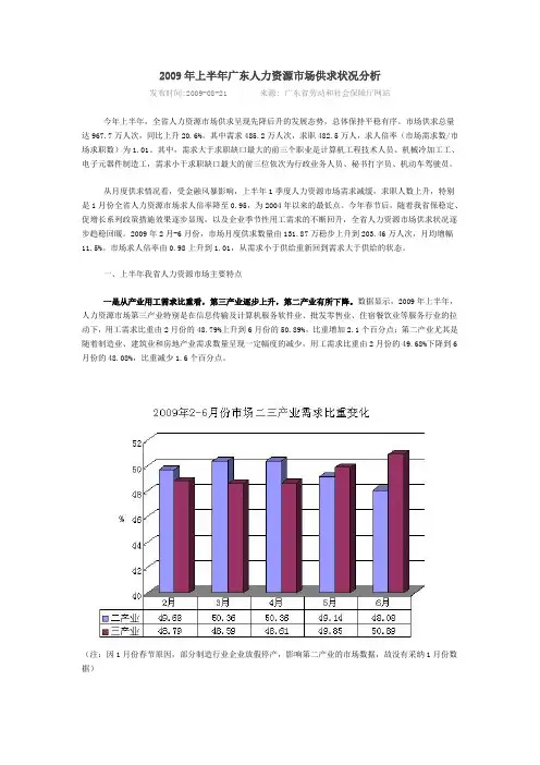 2009年上半年广东人力资源市场供求状况分析