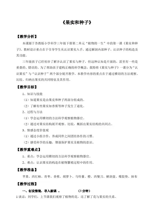 三年级下册科学教案2.1 果实和种子苏教版