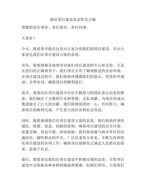 抓好项目建设表态性发言稿