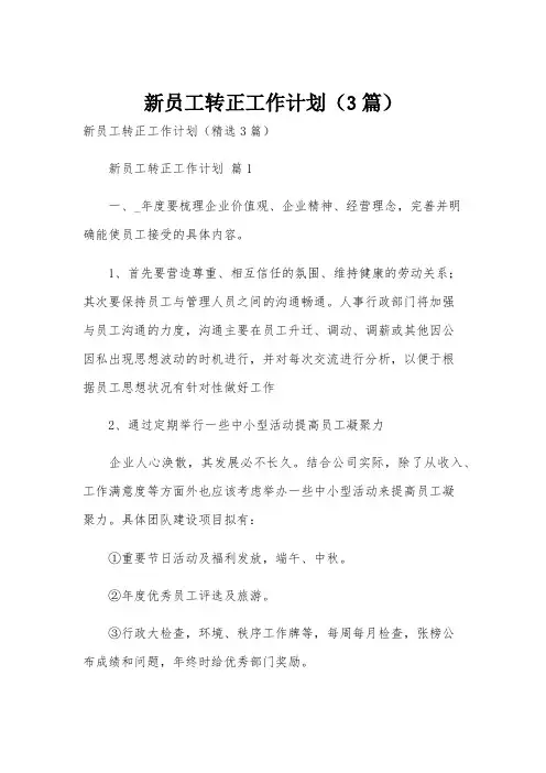 新员工转正工作计划(3篇)