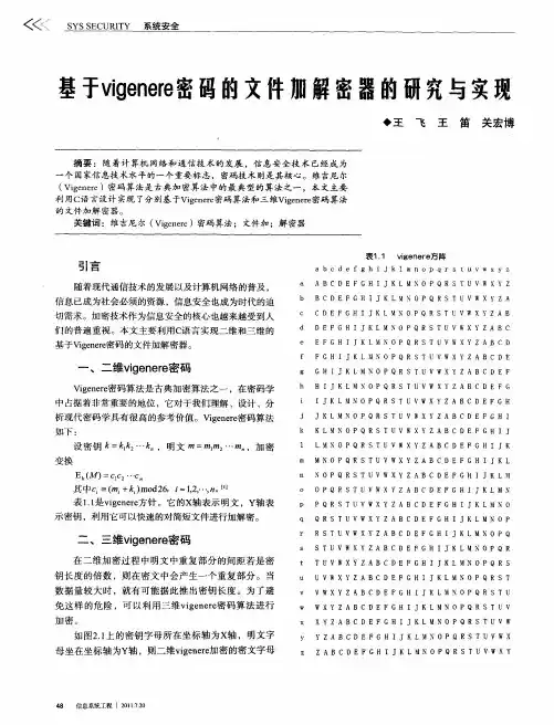 基于vigenere密码的文件加解密器的研究与实现
