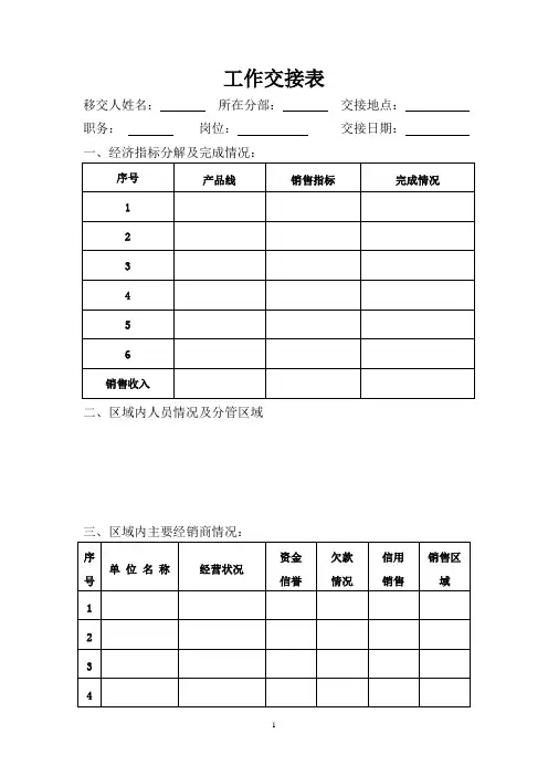 工作交接表