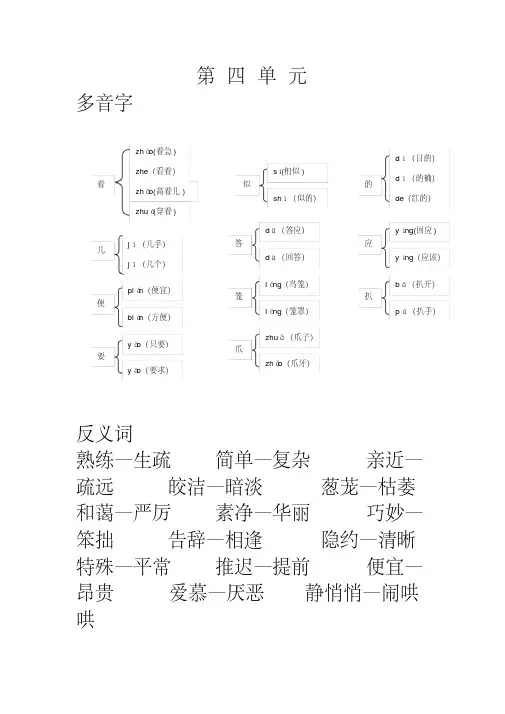 五年级上册多音字近义词反义词归类